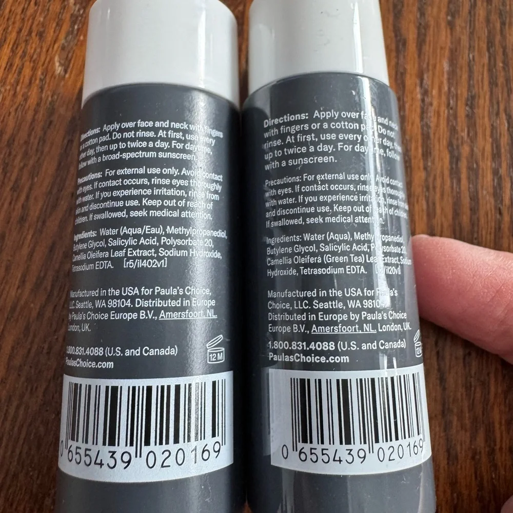 Two bottles of Paula’s Choice exfoliant